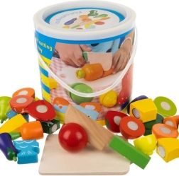 Juego de frutas y verduras de madera para cortar en cubo