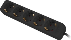 Regleta alargadora con protección contra sobretensiones con 5 tomas Schuko y cable de 3 m, negra