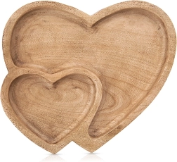 Bandeja de servir de madera en forma de doble corazón de madera de mango 23 × 20 cm