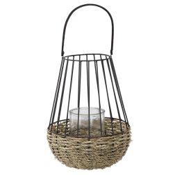 Farol metálico negro-marrón con inserto de vidrio 30 × 47 cm