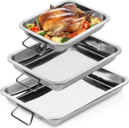 Juego de bandejas de horno de acero inoxidable con asas, 3 uds