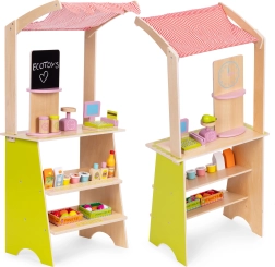 Puesto de mercado infantil de madera con terminal y báscula ECOTOYS, 20 piezas