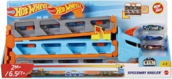 Hot Wheels transportador de carreras 2 en 1 con pista de 1,8 m y espacio de almacenamiento para 20 cochecitos