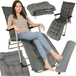 Tumbona de jardín plegable gris con cojín