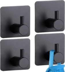 Ganchos de acero inoxidable autoadhesivos negros, set de 4 uds.
