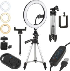 Luz LED circular de 10" con trípode y mando a distancia