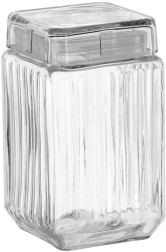 Bote de vidrio cuadrado de 1,7 l con tapa de vidrio