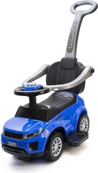 Correpasillos infantil y coche de empuje 2 en 1 con barra de guiado y claxon, azul