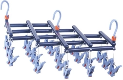 Tendedero plegable con pinzas, 19 clips, azul oscuro