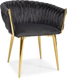 Silla glamur de terciopelo: negra con patas doradas