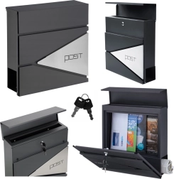 Gran buzón de correo antracita para cartas y periódicos con inscripción POST, formato A4