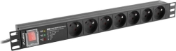 Regleta de alimentación para rack 19" 1U, 7 tomas, 16 A, protección contra sobretensiones, cable de 2 m – LANBERG