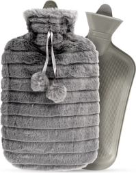 Bolsa de agua caliente con funda de felpa gris 2 l