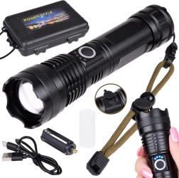 Potente linterna LED con carga USB, a prueba de agua, con zoom