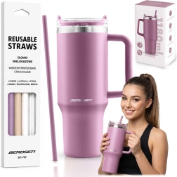 Vaso térmico al vacío Berdsen 1180 ml con juego de pajitas, rosa