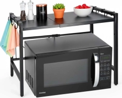 Estante de cocina ajustable sobre microondas con ganchos, metálico