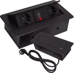 Regleta de enchufes empotrable en la encimera con 2 tomas y 2 USB, negra