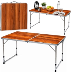 Mesa de camping plegable con altura ajustable en maletín, decoración madera