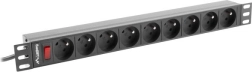 Regleta de alimentación PDU para rack 19" 1U 16A, 9 tomas FR, 230 V, cable 3 m, negra