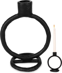 Candelero de aluminio para vela alta, negro, 15 cm