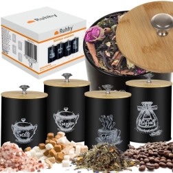 Tarros de cocina negros con tapas de bambú - 4 uds Ruhhy