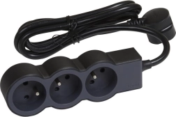 Regleta alargadora extra plana 3× 2P+T, 1,5 m, 16 A, 3680 W – negro-gris
