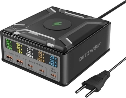 Cargador universal BlitzWolf BW-S28 con carga inalámbrica, negro