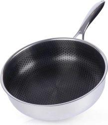 Sartén honda de acero inoxidable COOKCELL 26 cm con superficie antiadherente