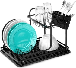 Escurridor de platos de dos niveles negro RADKA 42,5 × 32 × 29 cm
