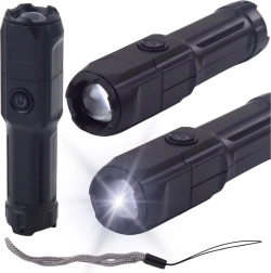 Linterna LED con zoom, 3 modos, carga por USB, negra