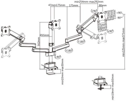 Soporte de escritorio para 3 monitores con puertos USB