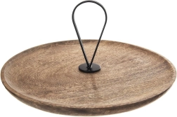 Fuente de madera de dos niveles de madera de mango 30,5 cm con asa metálica