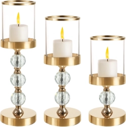 Candelabro – farol de cristal, juego de 3 uds, dorado RUHHY