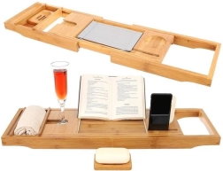 Estante de bañera de bambú Spa en casa – bandeja extensible para bañera