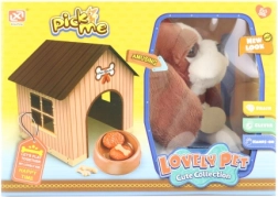 Perrito de peluche con casita y accesorios
