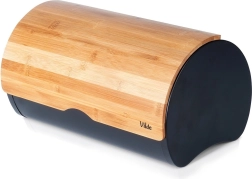 Panera con tapa de bambú, metal negro, 38 × 24 × 20 cm VILDE