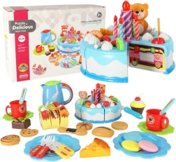 Pastel de cumpleaños para cortar con velcro, juego de 80 piezas – azul