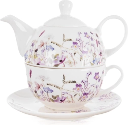 Juego de porcelana para té para una persona LOUKA, tetera con taza y platillo, 3 piezas
