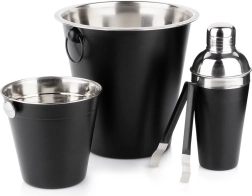 Set de bar con coctelera de acero inoxidable, negro, 4 piezas