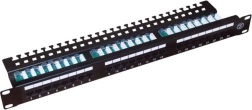 Panel de parcheo UTP Cat 5e, 24 puertos, LSA, 1U con bandeja