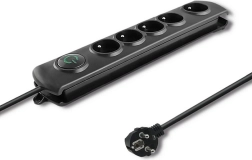 Regleta con protección contra sobretensiones 5 tomas con interruptor, 1,8 m, negra