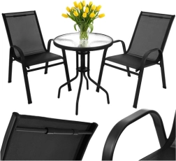 Set bistró para balcón GARDLOV – mesa y 2 sillas, negro