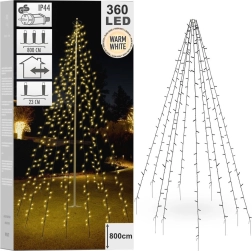Iluminación navideña de cadenas con 360 LED para poste