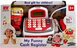 Caja registradora infantil con cinta y accesorios, blanca