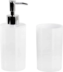 Dispensador de jabón de plástico y vaso TORO – set de baño blanco