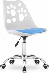 Silla de oficina moderna blanca y azul con base cromada