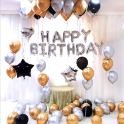 Juego de globos de cumpleaños plateado y dorado