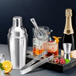 Juego de coctelería profesional con shaker y soporte de madera