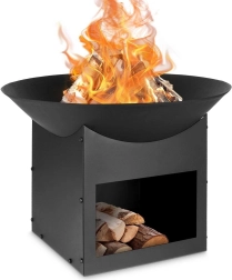 Hogar de jardín metálico de 56 cm con espacio de almacenamiento para leña Ambiance