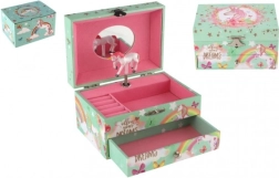 Caja musical joyero con unicornio de cuerda, caja de música con espejo y cajón 16 × 10 × 12 cm